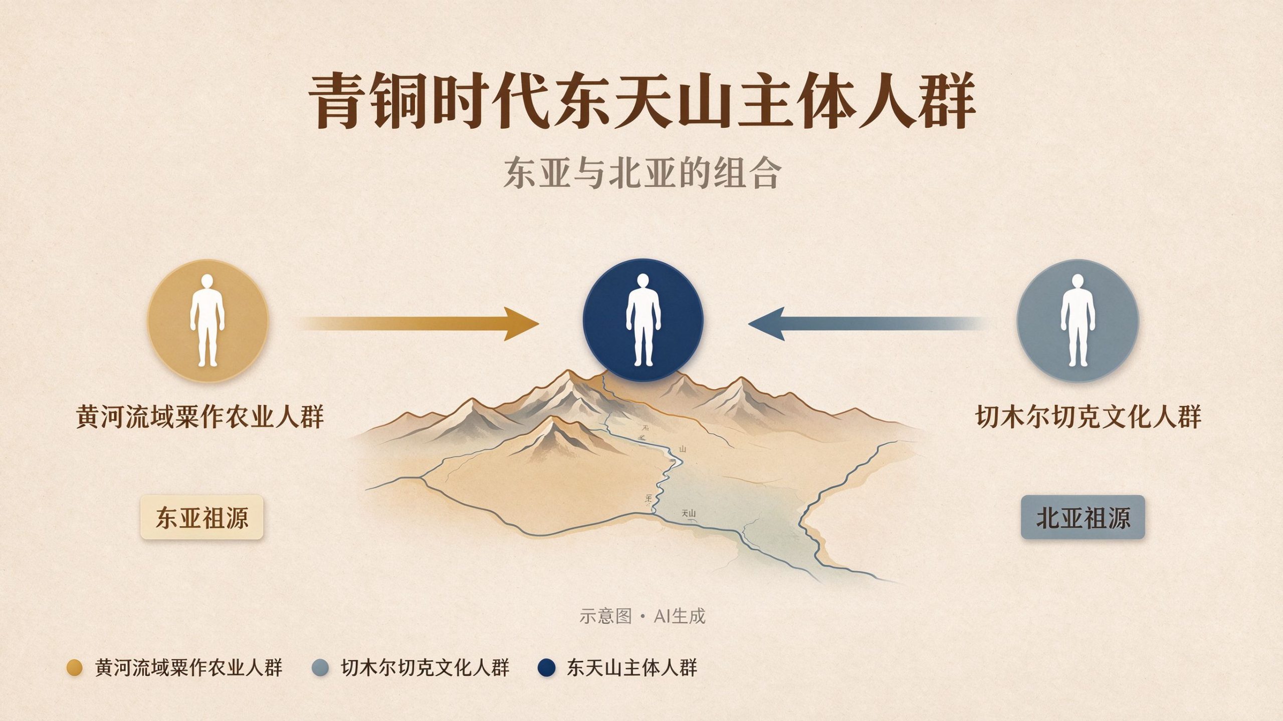 青铜时代东天山主体人群构成示意图(AI生成)